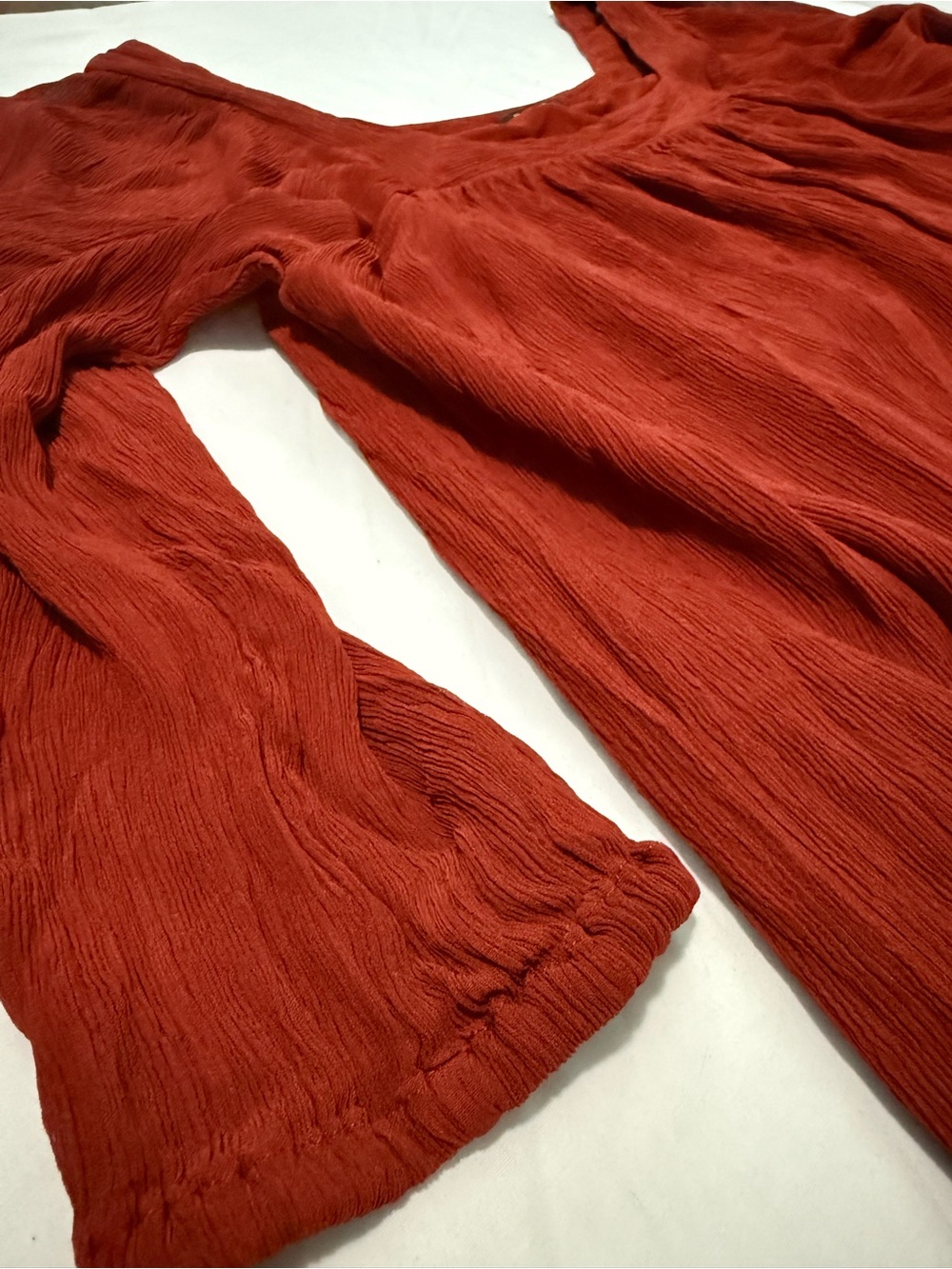 Massimo Dutti Dress Medium Rust Terracotta Square Neck Crinkle Flowy Boho
